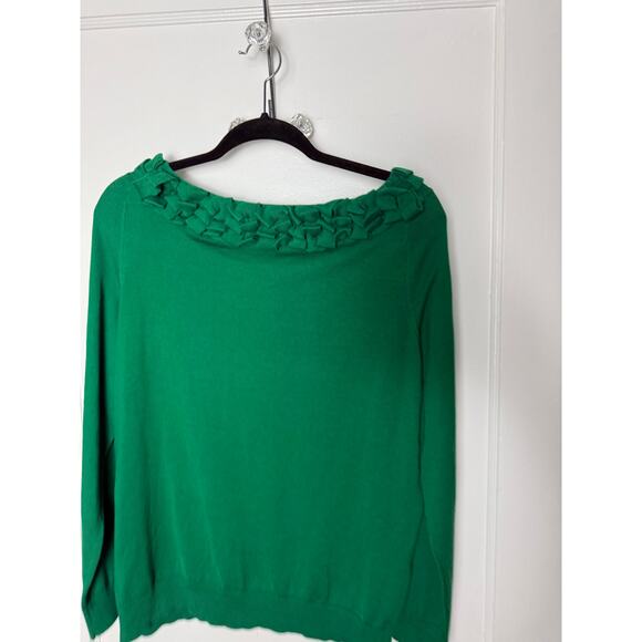 Talbots Green Ruffle Bow Neck Silk Cotton Lightweight Sweater Women's XL Petite - Picture 4 of 7